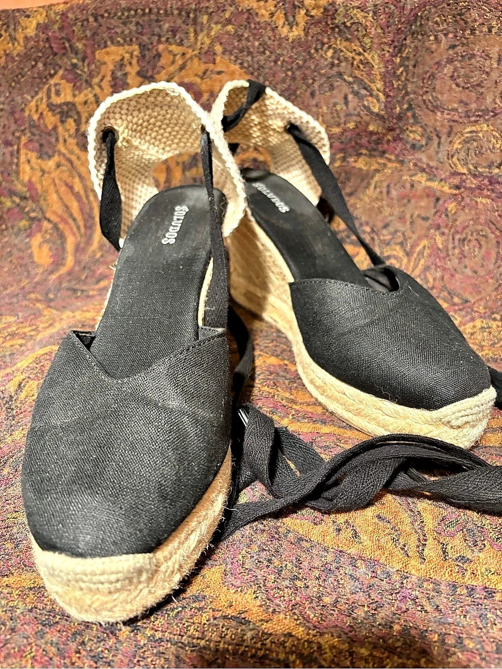 Soludos The Marseille Wedge Espadrille Black & Cream